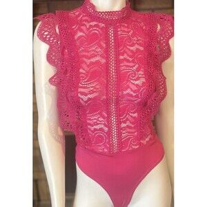 Valentine Pink Lace Thong Bodysuit Top NWT Size Small
